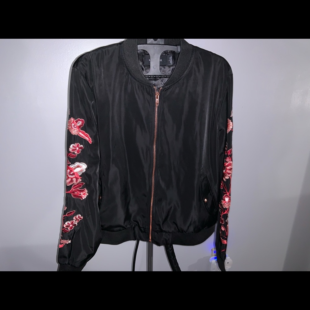 MinkPink Floral embroidered sleeve jacket